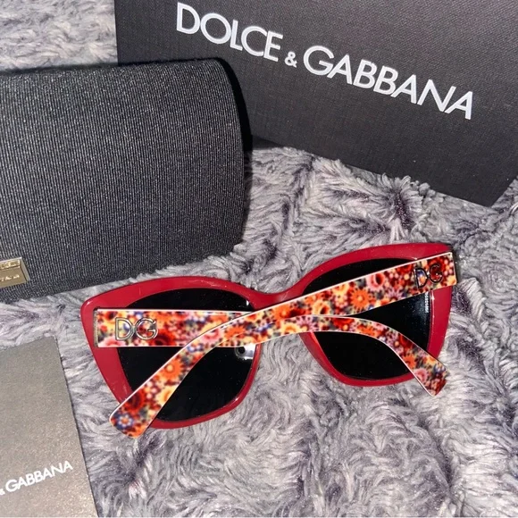 Dolce & Gabbana Red and Black Sunglasses Floral Design - Picture 3 of 8